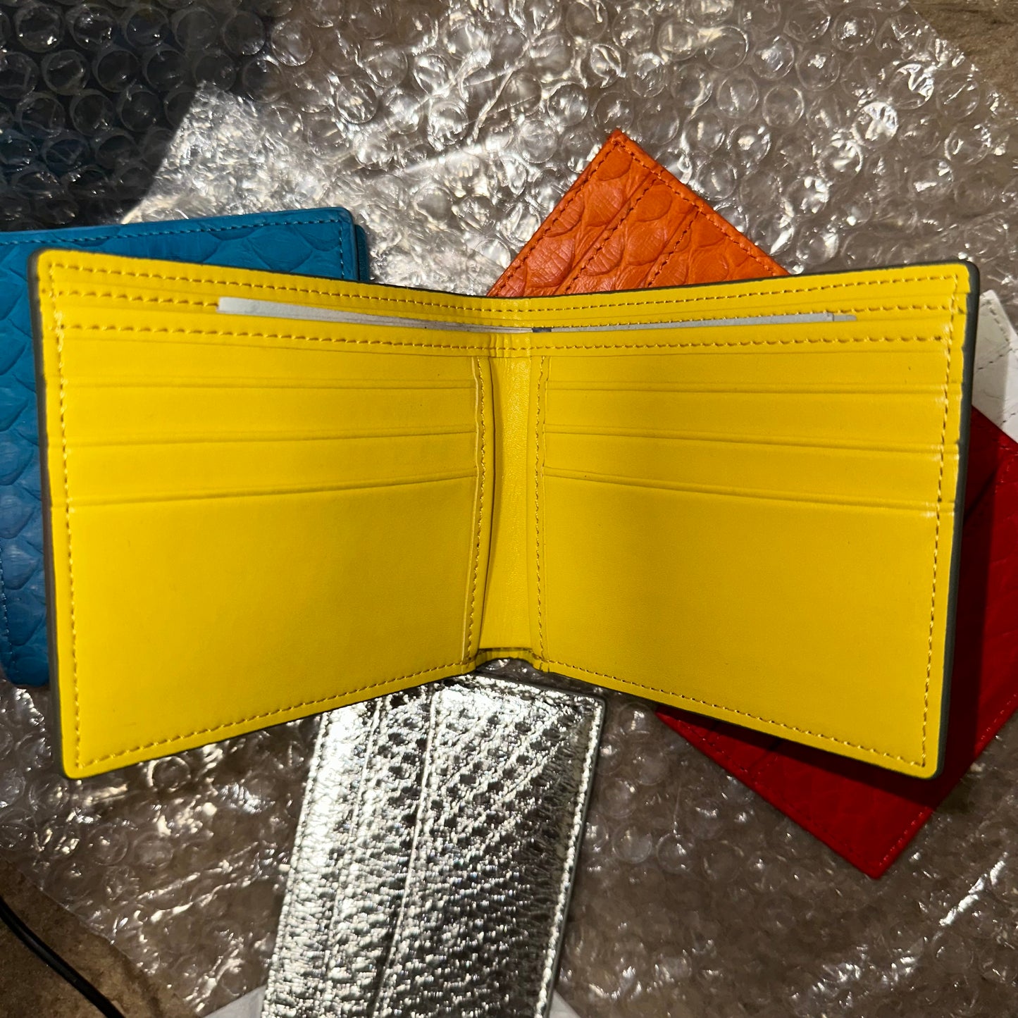 111 ‘Hidden Sun’ Real Python Skin Bi Fold Wallet (Natural/Yellow)