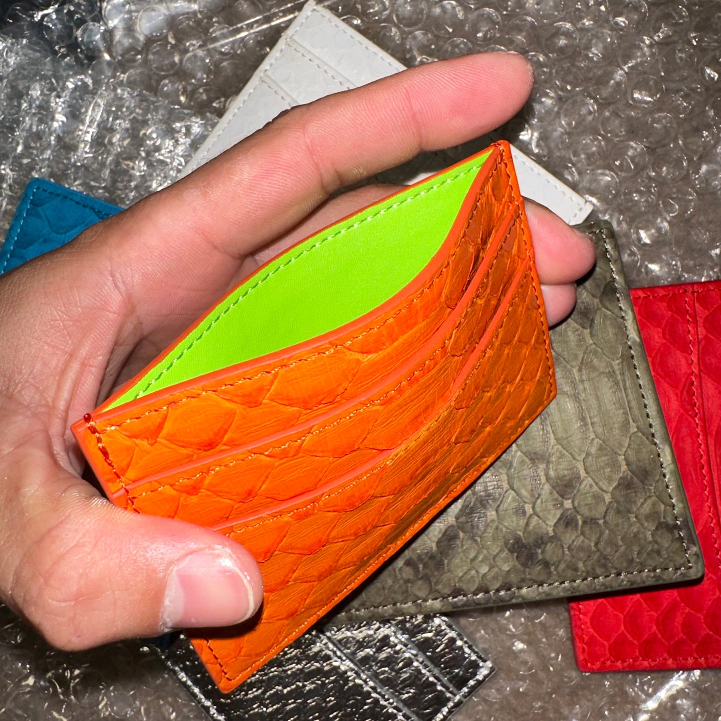 111 ‘Orange Tennis’ Snakeskin Cardholder
