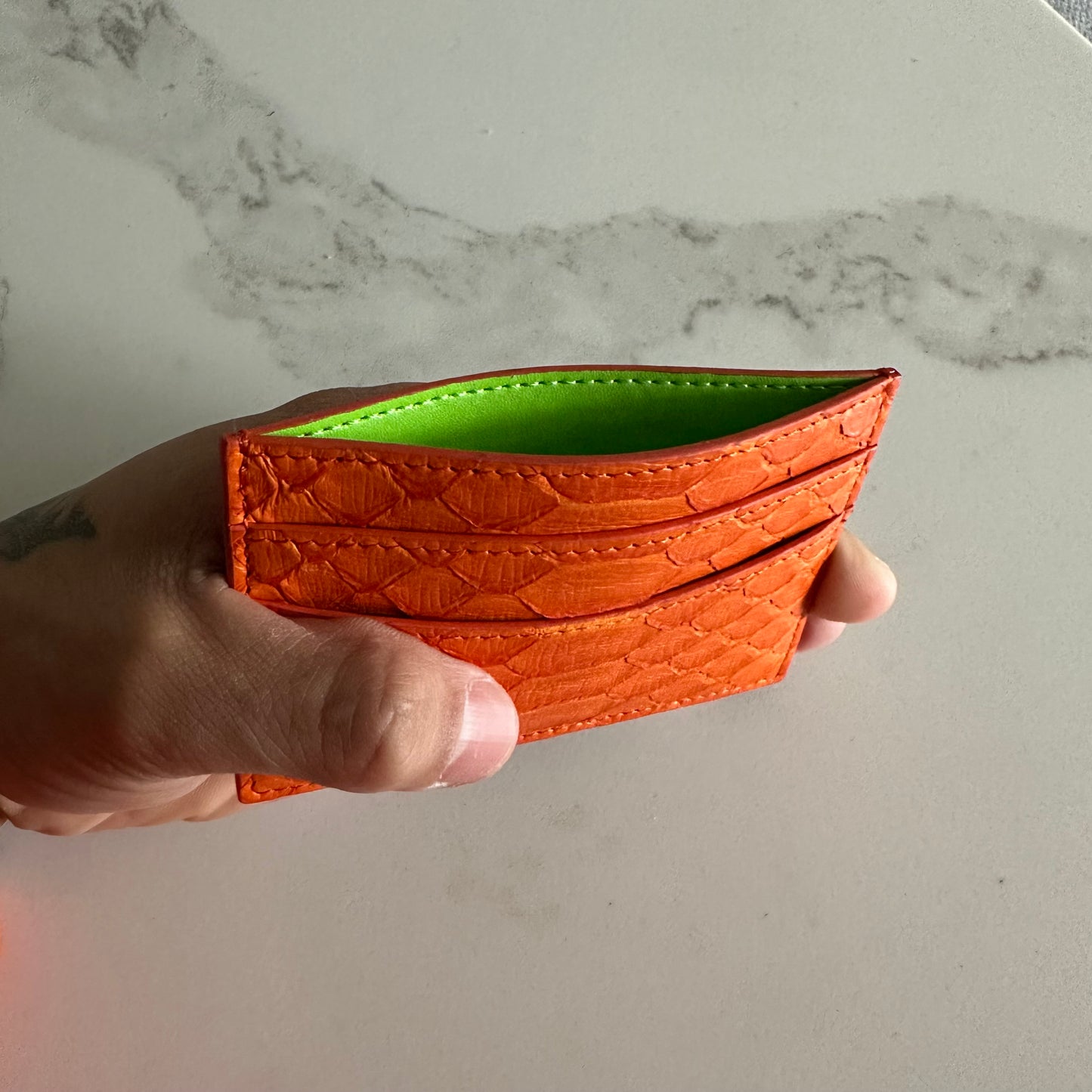 111 ‘Orange Tennis’ Snakeskin Cardholder