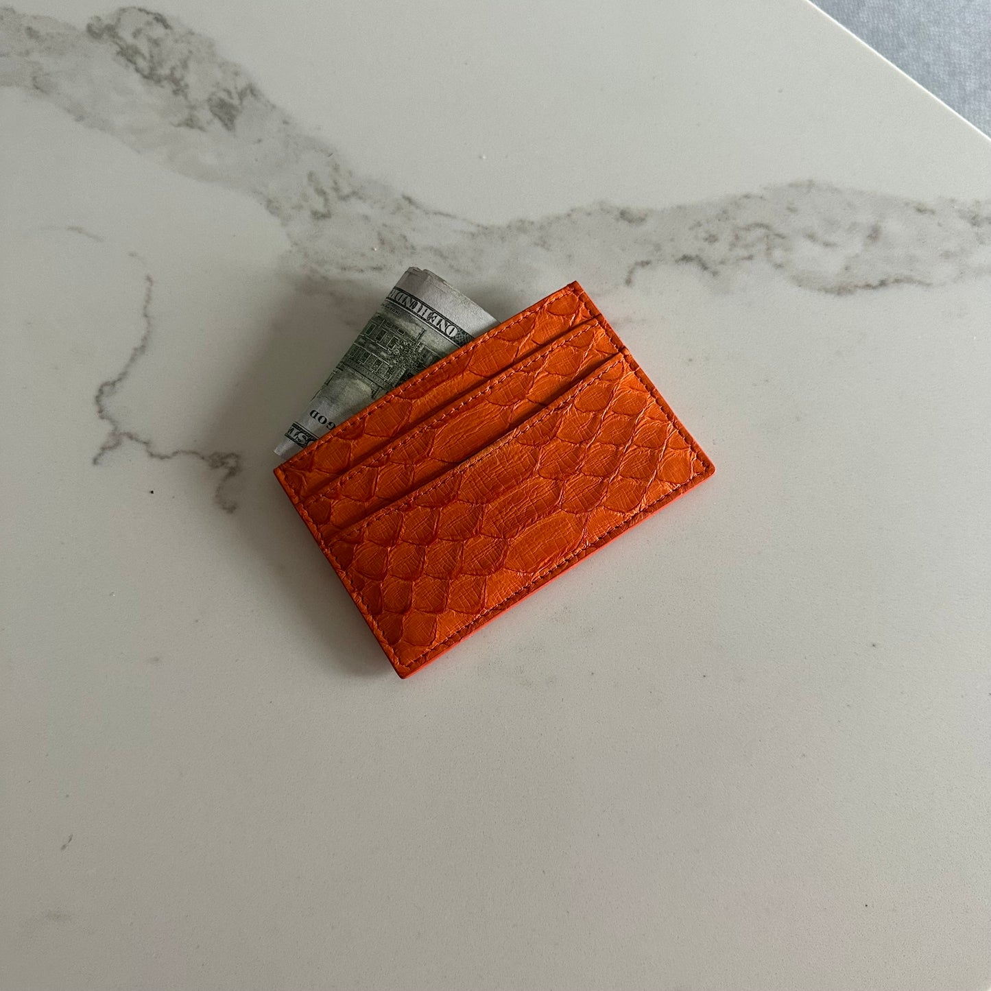 111 ‘Orange Tennis’ Snakeskin Cardholder